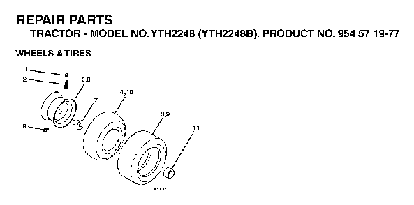 Wheels And Tires Diagram and Parts List for YTH2248B (954571977)(2004-06) Husqvarna Lawn Tractor