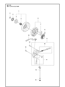 Clutch And Oil Pump Diagram and Parts List for 585  Husqvarna Chainsaw