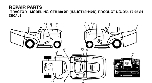 Decals Diagram and Parts List for CTH180XP (HAUCT18H42D)(2004-09) Husqvarna Lawn Tractor