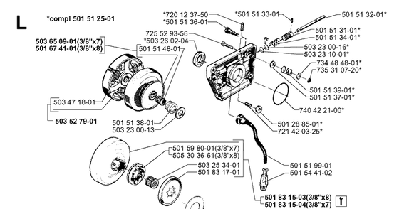 Clutch And Oil Pump Diagram and Parts List for 272XP 19970100001-19994500000 Husqvarna Chainsaw