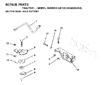 Sector Gear / Axle Support Diagram and Parts List for LR120 (954830051A)(1995-08) Husqvarna Lawn Tractor