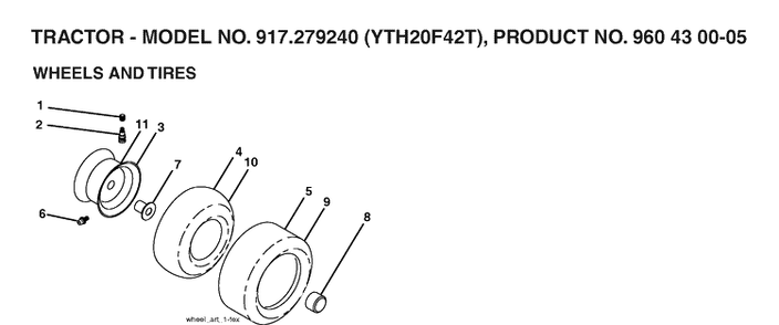 Wheels And Tires Diagram and Parts List for YTH20F42T (917279240)(2006-02) Husqvarna Lawn Tractor