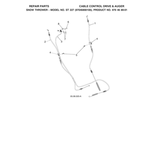 Cable Control Drive & Auger Diagram and Parts List for ST227-970528702  Husqvarna Snow Blower
