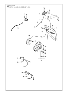 Handles Heated Diagram and Parts List for 395XP/ (XPG - 395 XP EPA)(20163900001-20193499999) Husqvarna Chainsaw