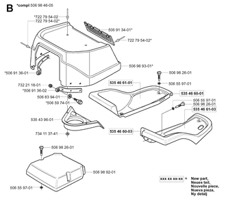 Hood Diagram and Parts List for R13 (953950401)(2004-01) Husqvarna Lawn Tractor