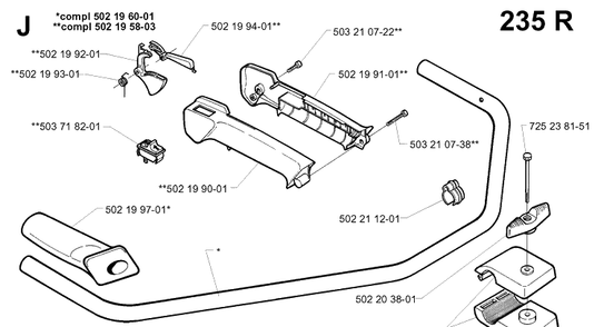 Handle And Controls 2 Diagram and Parts List for 232L 19980100001-20001400000 Husqvarna Edger
