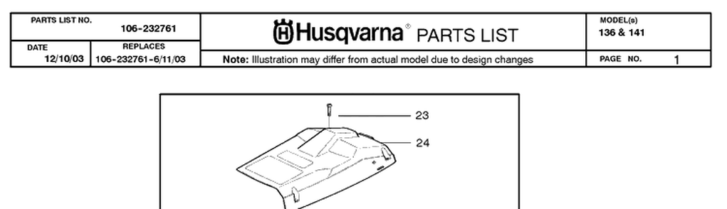 Cover Diagram and Parts List for 136 20040100001-Current Husqvarna Chainsaw