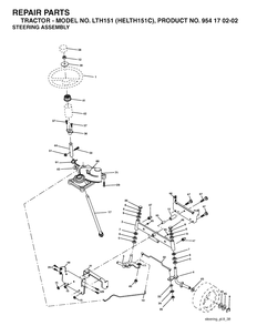 Steering Diagram and Parts List for LTH151 (954170202-C)(2004-09) Husqvarna Lawn Tractor