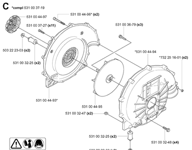 Fan Diagram and Parts List for 141B 20041400001-Current Husqvarna Leaf Blower / Vacuum