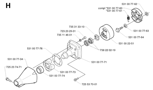 Clutch Diagram and Parts List for 142R 20001900001 & Above Husqvarna Trimmer