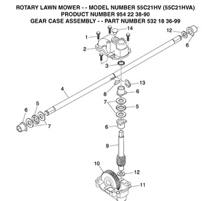 Gear Case Diagram and Parts List for 55C21HV (954223890)(2003-12) Husqvarna Lawn Mower