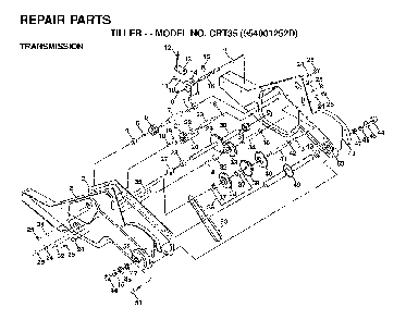 Transmission Diagram and Parts List for CRT35 (954001252D)(1996-03) Husqvarna Tiller