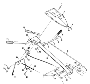 Handle Assembly Diagram and Parts List for CRT61 (954140022A)(1997-07) Husqvarna Tiller