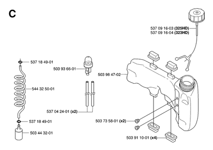 Fuel Tank Diagram and Parts List for 325HD75X 20062300001 - 20081400000 Husqvarna Hedge Trimmer