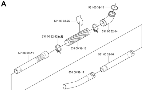 Tube Diagram and Parts List for 141B 20041400001-Current Husqvarna Leaf Blower / Vacuum