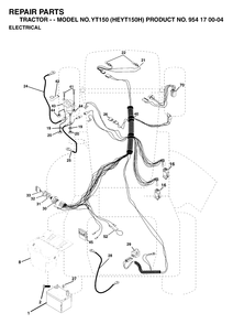 Electrical Diagram and Parts List for YT150 (954170004-H)(1996-01) Husqvarna Lawn Tractor