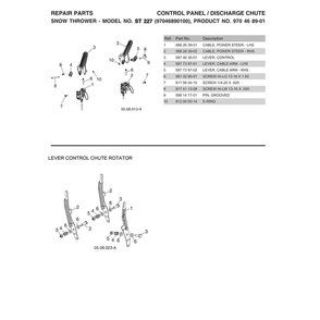 Lever Control Chute Rotator Diagram and Parts List for ST227-970528702  Husqvarna Snow Blower