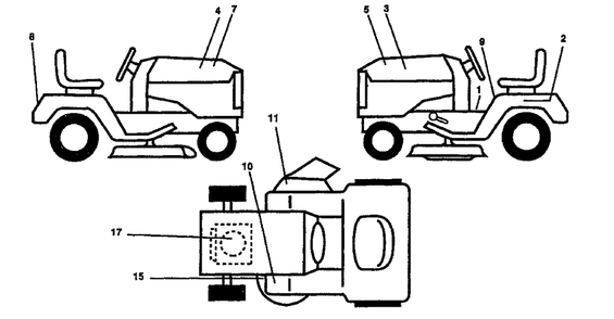 Decals Diagram and Parts List for YT150 (954840021-A)(1996-01) Husqvarna Lawn Tractor