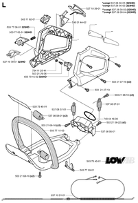 Handle And Controls Diagram and Parts List for 325HD60X 20022200001 - 20062300000 Husqvarna Hedge Trimmer
