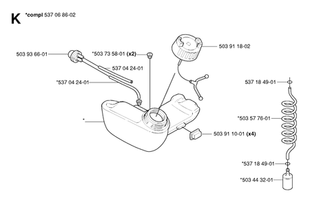 Fuel System Diagram and Parts List for 325HDA55X 20054000001 & Above Husqvarna Hedge Trimmer