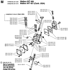 Carburetor Details Diagram and Parts List for 225H75 19960500001-19970500000 Husqvarna Hedge Trimmer