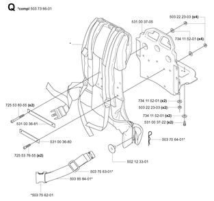 Harness Diagram and Parts List for 155B (TEX54D-EC50)(20041400001-Current)(2004) Husqvarna Leaf Blower / Vacuum