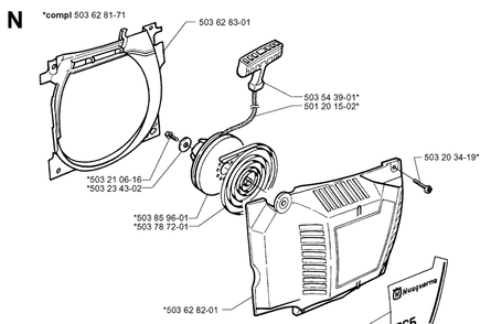 Starter Diagram and Parts List for 365 19991400001-19994699999 Husqvarna Chainsaw