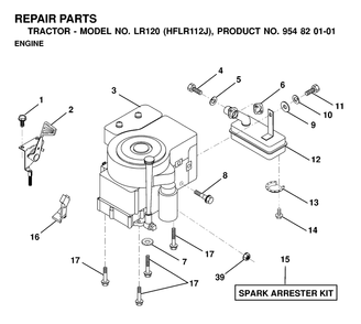 Engine And Cutting Equipment Diagram and Parts List for LR120 (954820101-J)(2000-02) Husqvarna Lawn Tractor