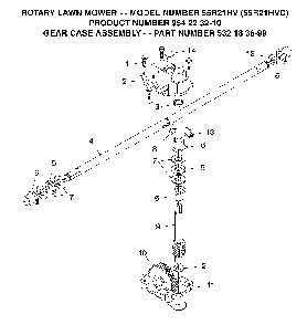 Gear Case Diagram and Parts List for 55R21HVC (954223210, 532183699)(2004-03) Husqvarna Lawn Mower