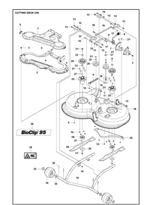 95cm Cutting Deck Diagram and Parts List for R115C (967252702)(2020-01) Husqvarna Lawn Mower