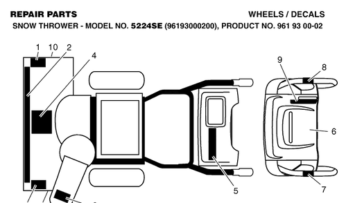 Decals Diagram and Parts List for 5524SE (96193000200)(2006-05) Husqvarna Snow Blower