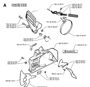 Chain Brake Diagram and Parts List for 288 19974900001-20000600000 Husqvarna Chainsaw