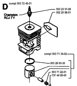 Cylinder Piston Diagram and Parts List for 225LD 19942300001-19951000000 Husqvarna Edger
