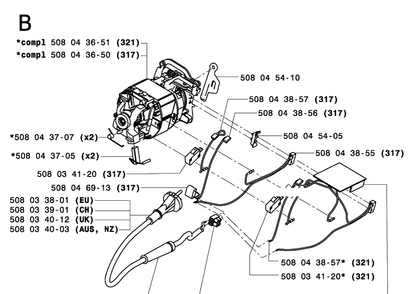 Electrical Diagram and Parts List for 317 20050100001-20053600000 Husqvarna Chainsaw
