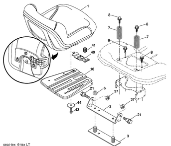 Seat Assembly Diagram and Parts List for YTH2042 (96043010601)(2010-02) Husqvarna Lawn Mower