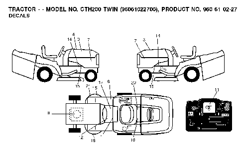 Decals Diagram and Parts List for CTH200TWIN (96061022700)(2008-01) Husqvarna Lawn Tractor