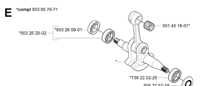 Crankshaft Diagram and Parts List for 346XP 20041000001-20070799999 Husqvarna Chainsaw