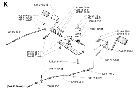 Pedals Diagram and Parts List for R11 2002-02 Husqvarna Lawn Tractor
