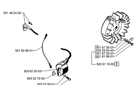 Ignition System Diagram and Parts List for 268 19970100001-19994500000 Husqvarna Chainsaw