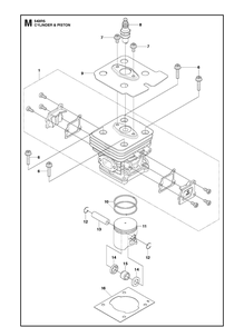 Cylinder Piston Diagram and Parts List for 543RS 20141800001-20192200000 Husqvarna Brush Cutter