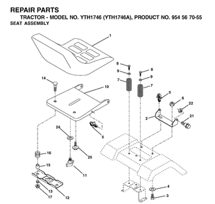 Seat Diagram and Parts List for YTH1746 (954567055)(2000-11) Husqvarna Lawn Tractor