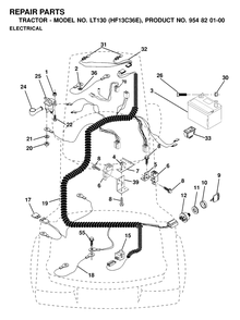 Electrical Diagram and Parts List for LT130 (954820100-E)(2000-02) Husqvarna Lawn Tractor