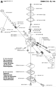 Carburetor Details Diagram and Parts List for 325HDA55X 20053600001 - 20054000000 Husqvarna Hedge Trimmer