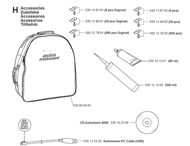 Accessories Diagram and Parts List for 220AC 2008-02 Husqvarna Lawn Mower