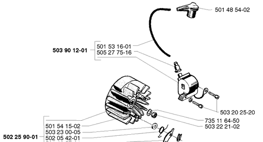 Ignition/Flywheel Diagram and Parts List for 250R 1999-04 Husqvarna Brush Cutter