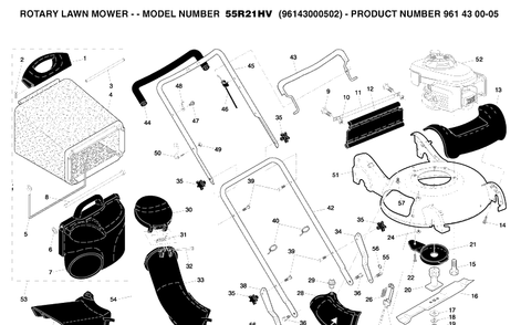 Repair Parts 2 Diagram and Parts List for 55R21HV (96143000502)(2005-11) Husqvarna Lawn Mower