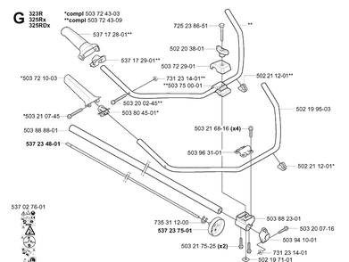 Shaft And Handle 3 Diagram and Parts List for 323L 20051800001-20061400000 Husqvarna Edger
