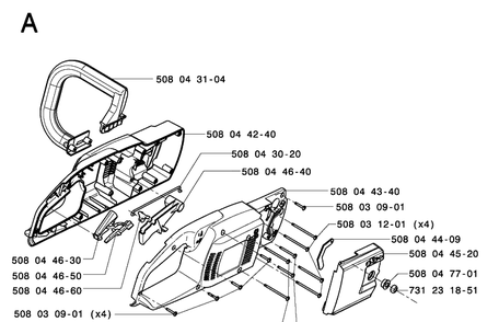Chassis / Frame Diagram and Parts List for 317 20050100001-20053600000 Husqvarna Chainsaw