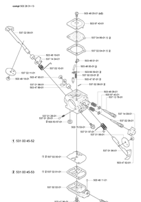 Carburetor Parts Diagram and Parts List for HA110 2005-09 Husqvarna Hedge Trimmer