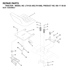Seat Diagram and Parts List for LTH130 (954170036-B)(2001-09) Husqvarna Lawn Tractor